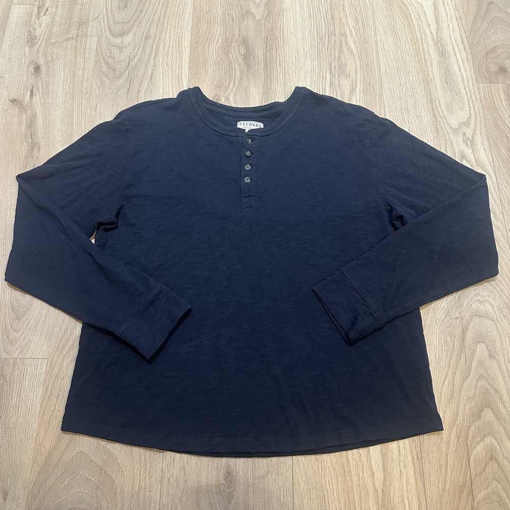 Tecovas Shirt Mens Large Blue Long Sleeve Henley Slub Knit Western Cowboy Cotton